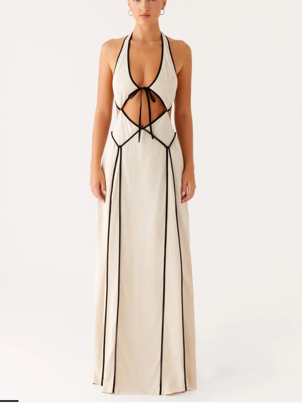 Oatmeal Maxi Dress with Contrast Trim